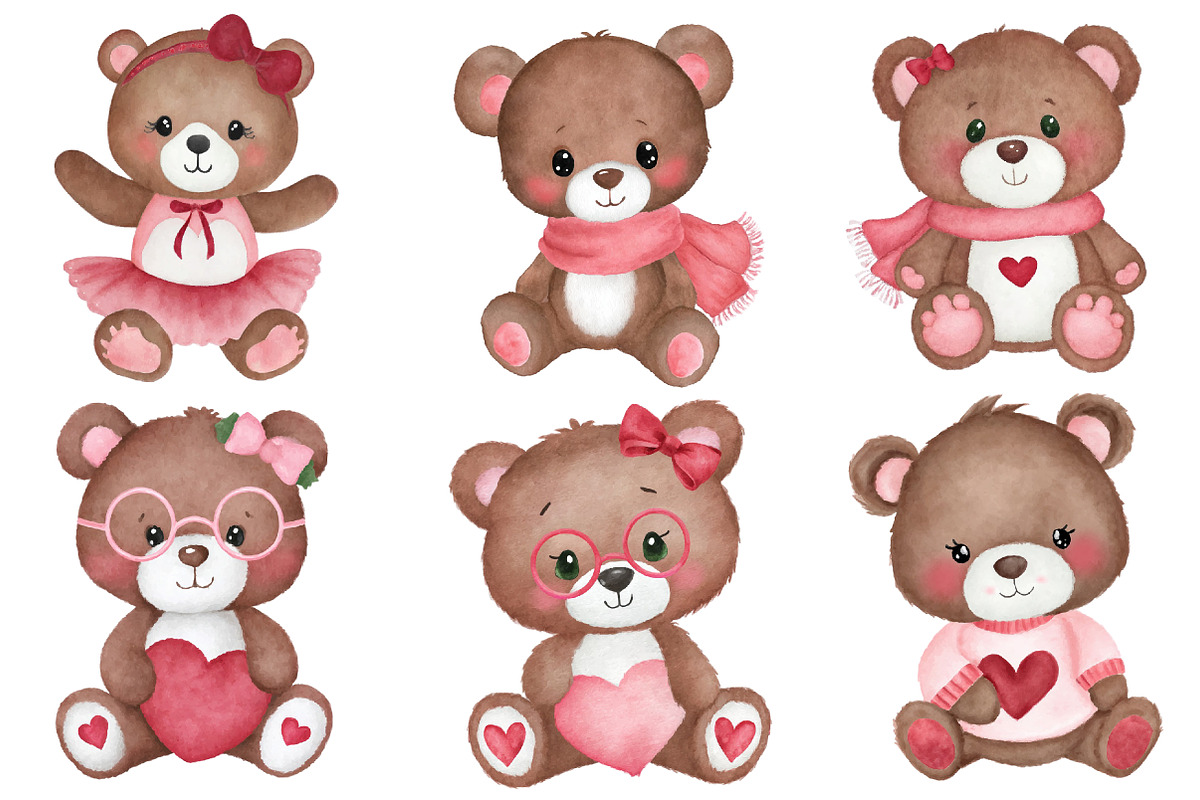 Watercolor Valentine Day Bear Clipar, an Illustration by Designworld (Photo 5 of 5)