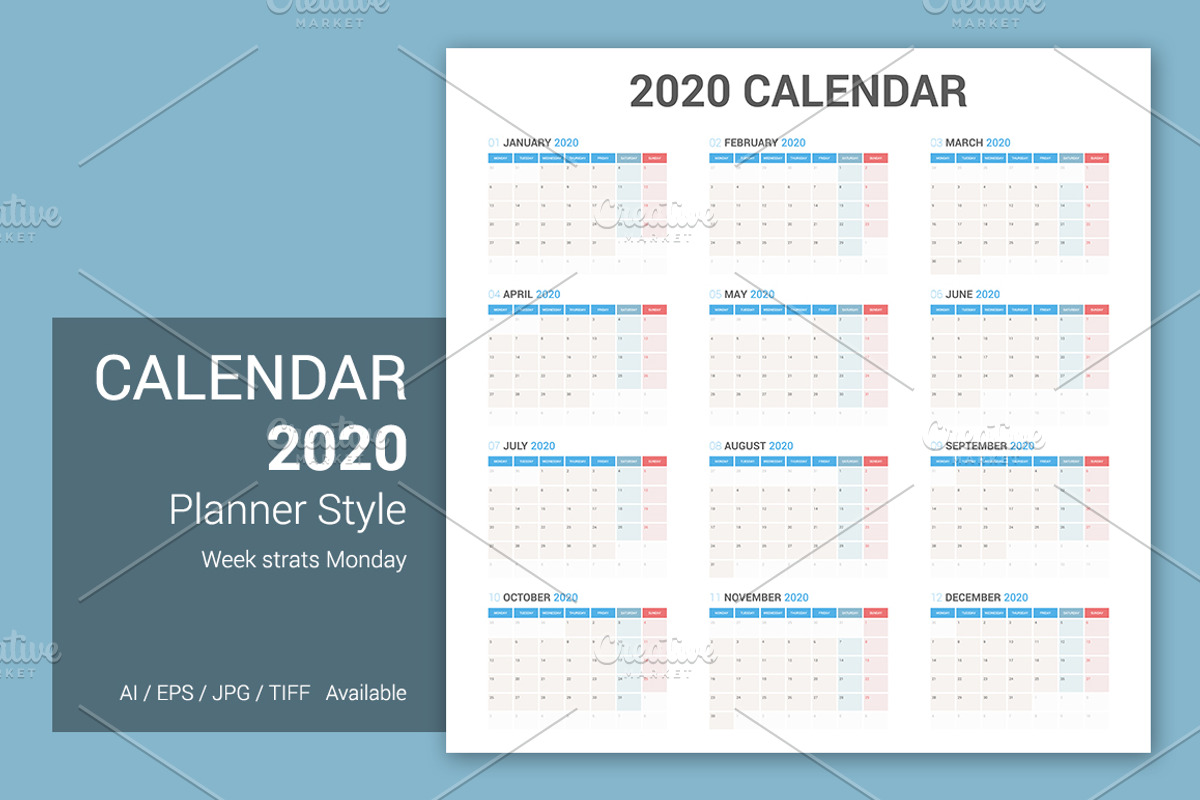 Calendar 2020 Planner Design, a Stationery Template by WORAKAMON Design Studio (Photo 2 of 4)