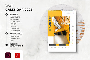 A3 Size Wall Calendar 2025, a Stationery Template by MstArtwork
