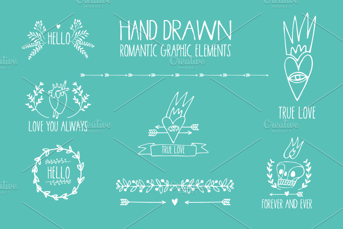 Hand drawn romantic graphic elements, an Illustration by totokumi (Photo 2 of 2)