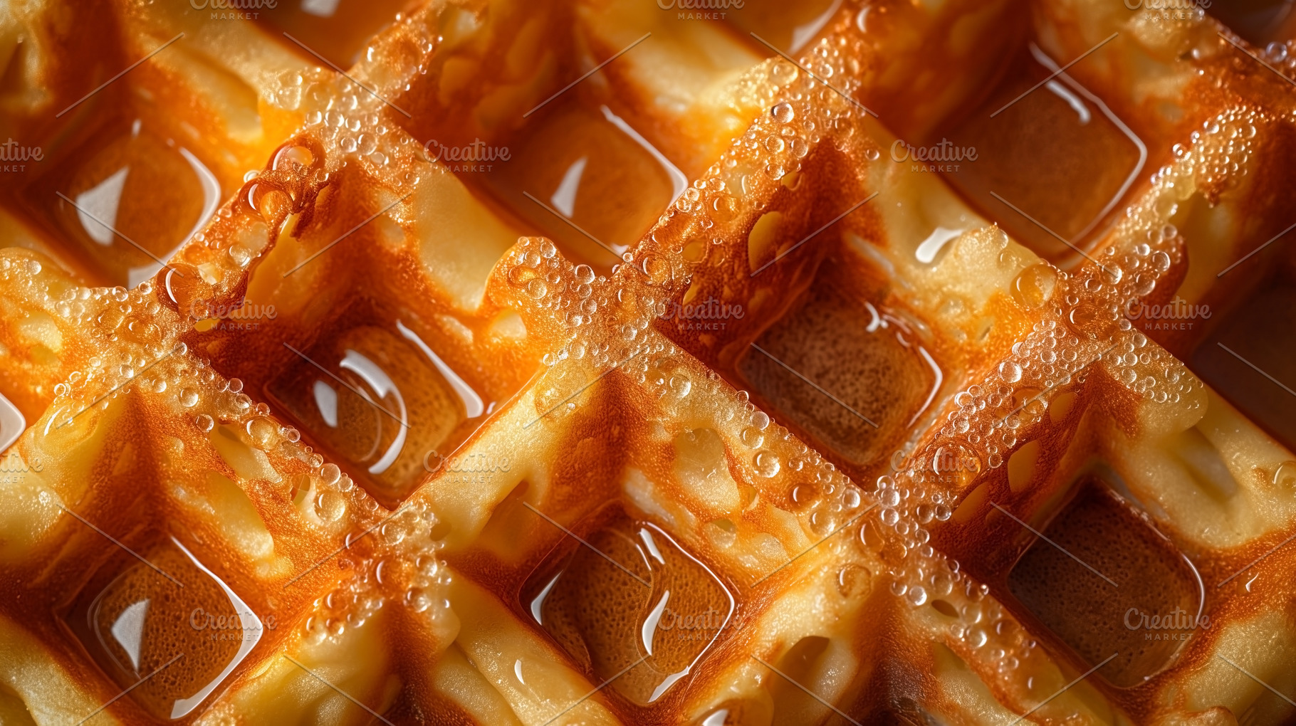 Golden-brown waffle topped with syrup, showcasing a deliciously, a Food & Drink Photo by ImageMir