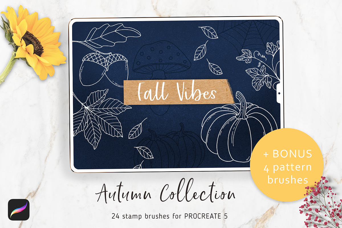 Autumn Procreate Stamp Brushes Kit, a Brush Add-On by Oh Mia Studio (Photo 1 of 5)
