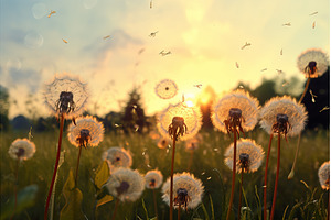 Untamed Meadow dandelions. Generate, a Nature Photo by Ylivdesign