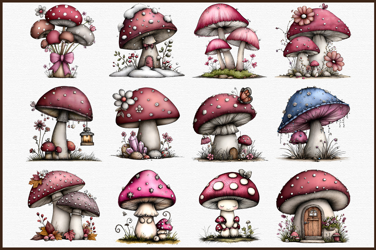Watercolor Whimsical Mushroom Clipar, an Illustration by Sublimation Artist (Photo 3 of 6)