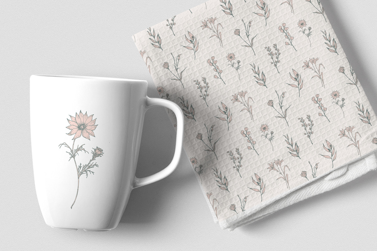 Hand drawn flowers set and seamless, a Decorative Illustration by Good Studio (Photo 10 of 11)