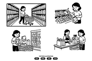 women shopping at supermarket, a Person Illustration by Vectorlina