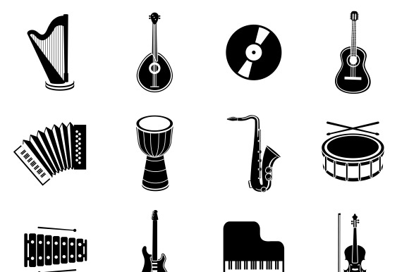Black Music Instrument Icons