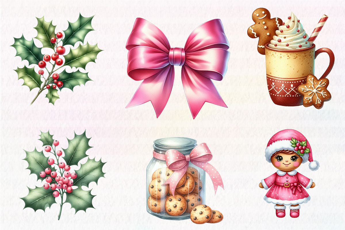 Watercolor Pink Gingerbread Clipart, an Illustration by CreationArt (Photo 4 of 5)