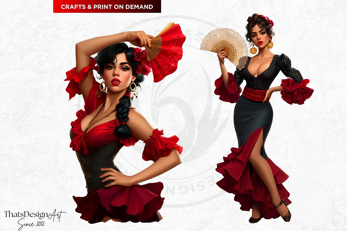 Flamenco dancer spanish woman Set, a Person Illustration by ThatsDesignArt (Photo 4 of 10)