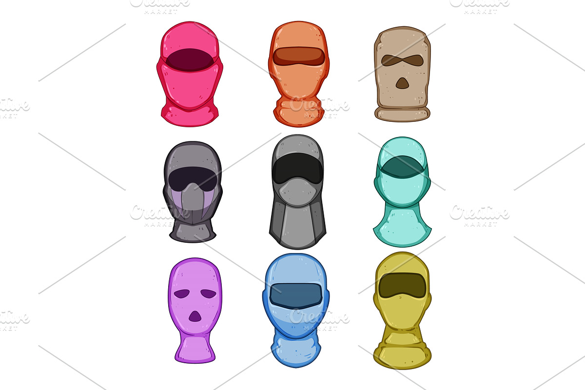 ski mask set cartoon vector, an Object Illustration by pikepicture