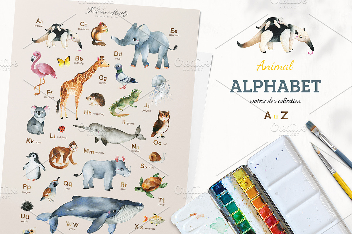 English Animal Alphabet. A to Z, an Animal Illustration by Kate_Rina (Photo 1 of 7)