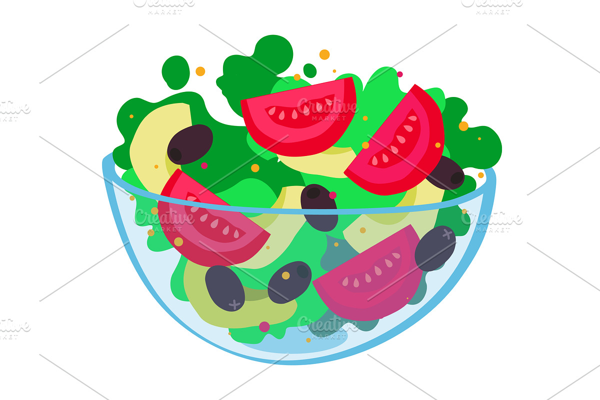 fresh fruit and vegetable salad, a Food Illustration by vectorpointstudio