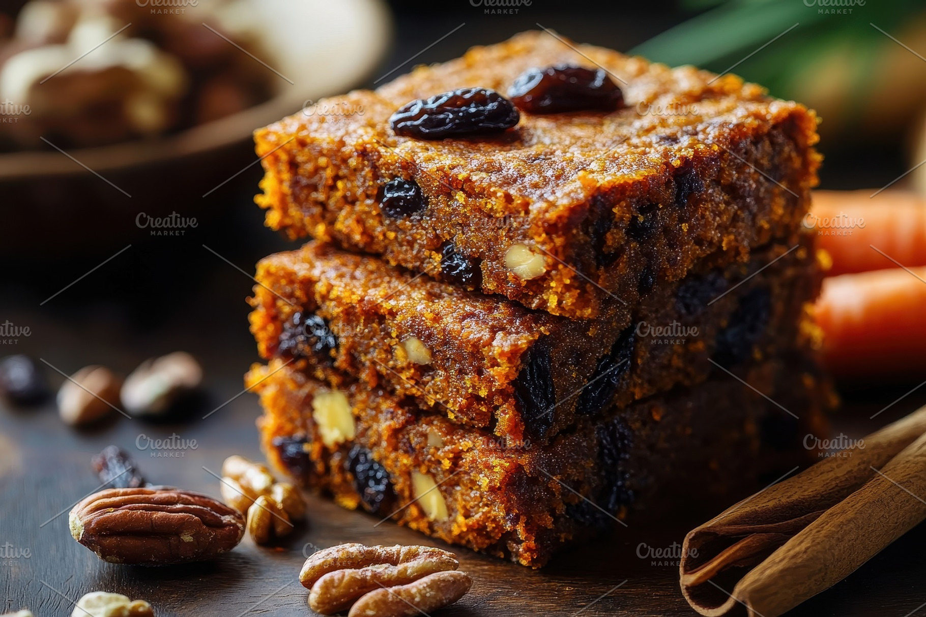 Moist carrot cake squares, a Photo by Pavel_design