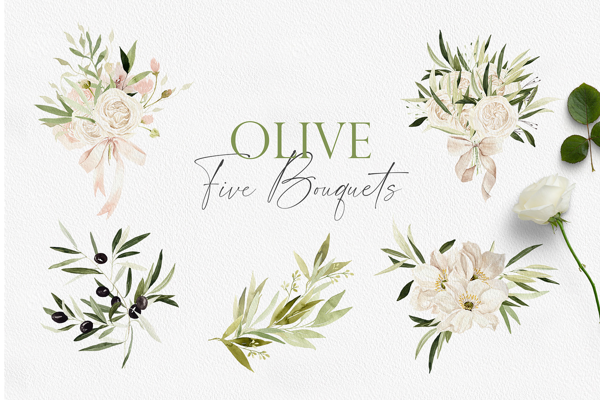 Watercolor Olive Green Flower, an Illustration by Beigetime (Photo 3 of 10)