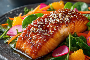 Sesame Crusted Salmon Salad Deliciou, a Photo by Pixeness Studio