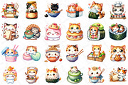 Kawaii Cat Japanese Food Clipart, an Illustration by DreamPrint404 (Thumbnail 5 of 6)