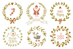 Hand drawn Christmas wreaths set