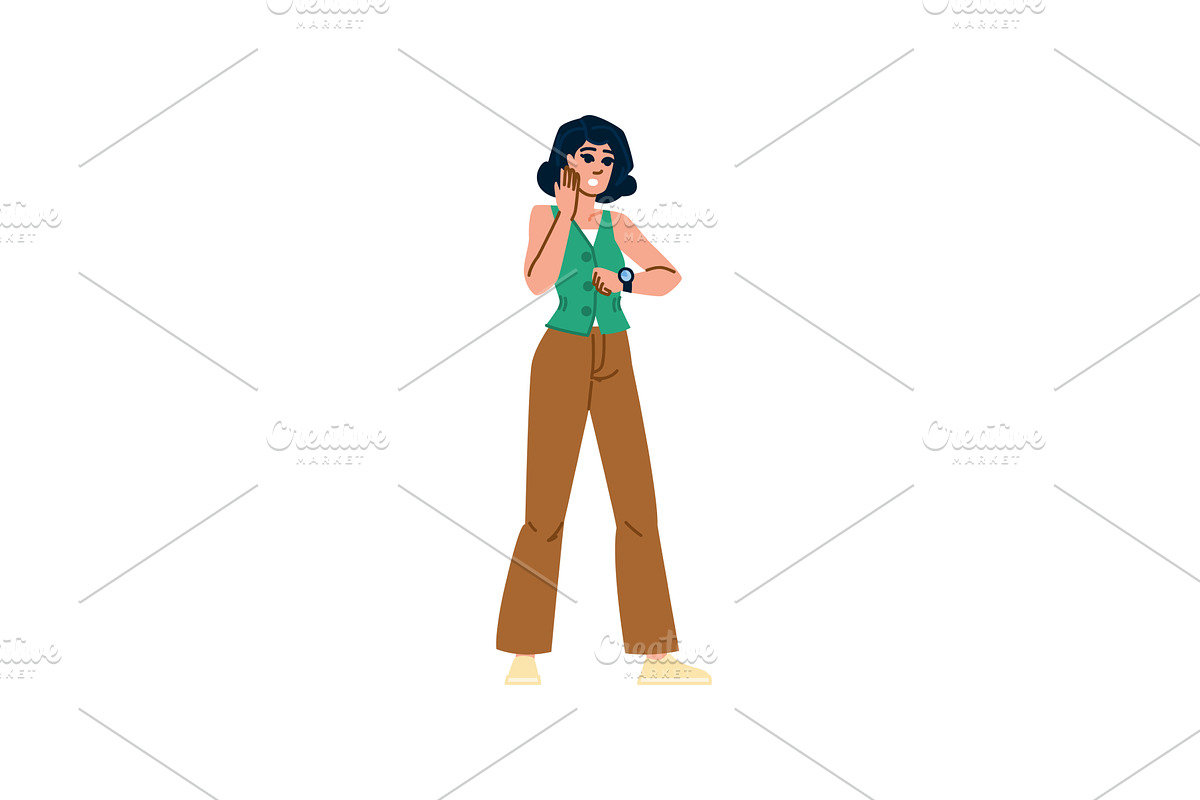 Shocked businesswoman checking time, a Person Illustration by pikepicture