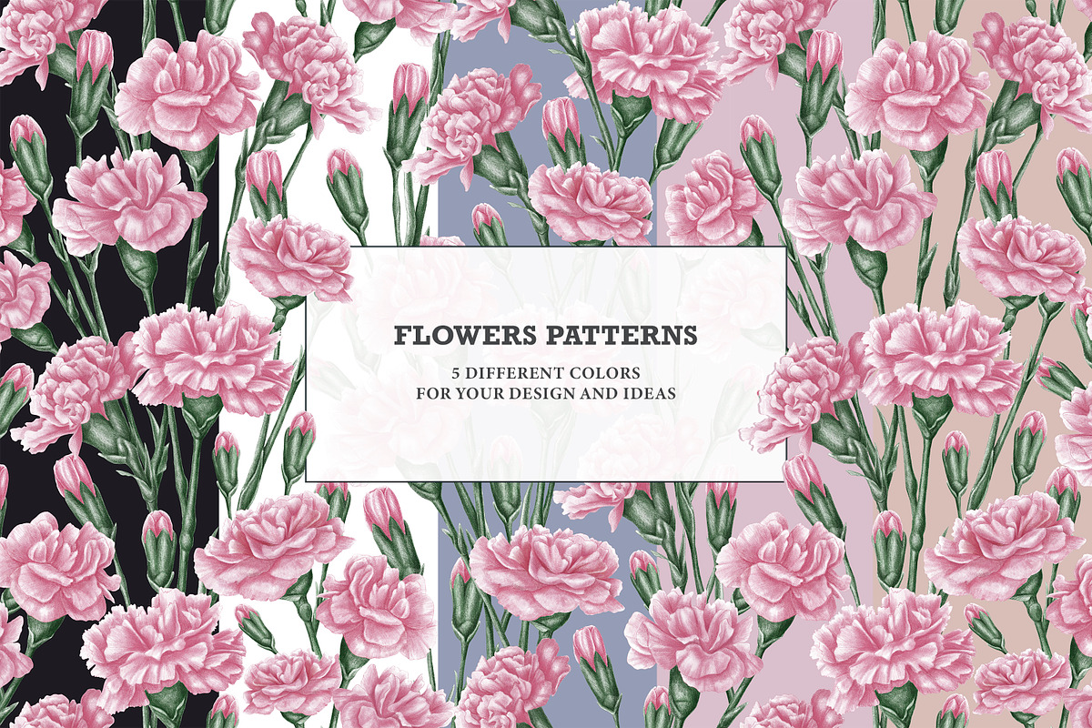 Pink carnation pattern set., a Pattern Graphic by OlyaGutArt (Photo 3 of 7)