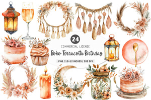 Boho Terracotta Birthday Clipart, an Illustration by SinaCreation