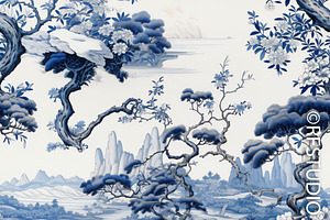 CALM SCENERY. Toile De Jouy Seamless