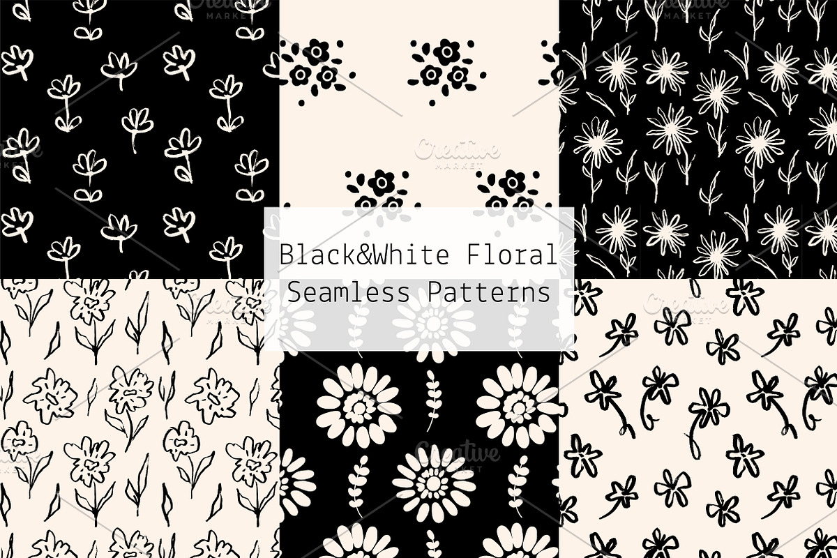 Black&White Floral Seamless Patterns, a Pattern Graphic by Lyolya Profitrolya (Photo 1 of 7)
