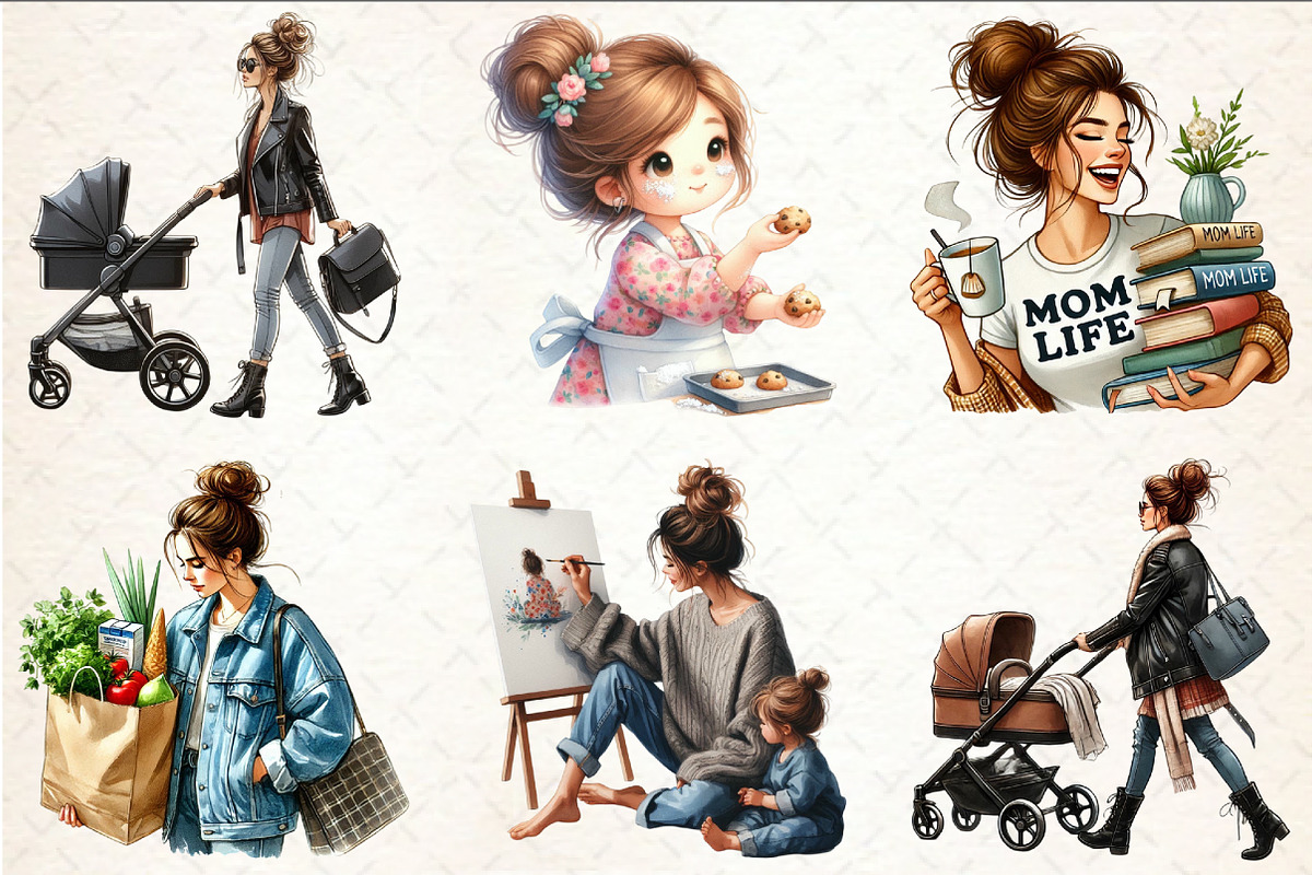Mother's Day Messy Bun Mom Clipart, a Seasonal Illustration by Rose Art (Photo 3 of 4)