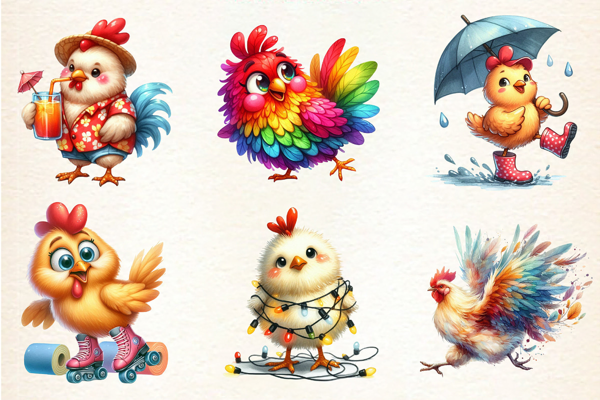 Funny Chicken Clipart - Crazy Chicke, an Illustration by DreamArtGraphic (Photo 4 of 5)