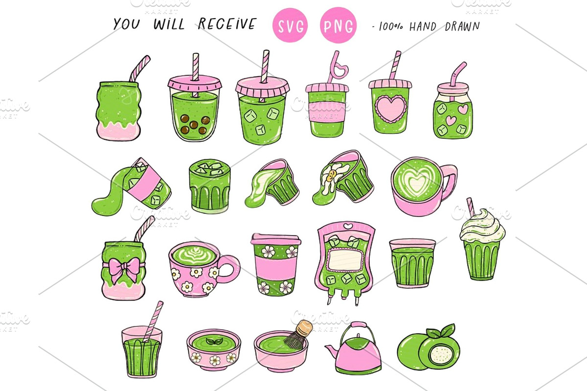 Girly Matcha Aesthetic Clipart, a Food Illustration by Stellalunarts (Photo 2 of 4)
