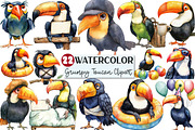 Grumpy Toucan Watercolor Clipart, an Illustration by Rose Art (Thumbnail 1 of 7)