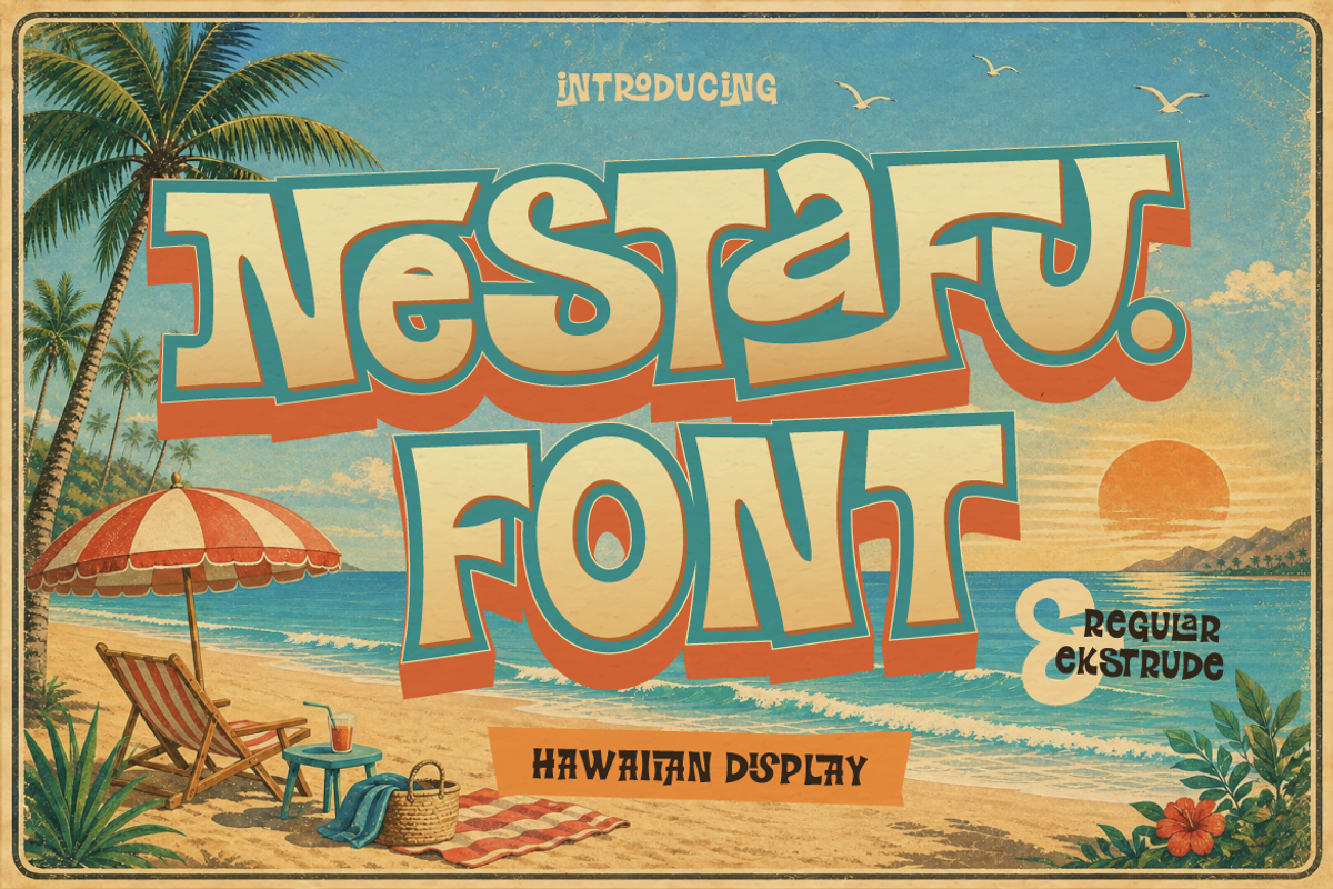 Nestafu - Hawaiian Display Font, a Sans Serif Font by Burntilldead (Photo 1 of 12)
