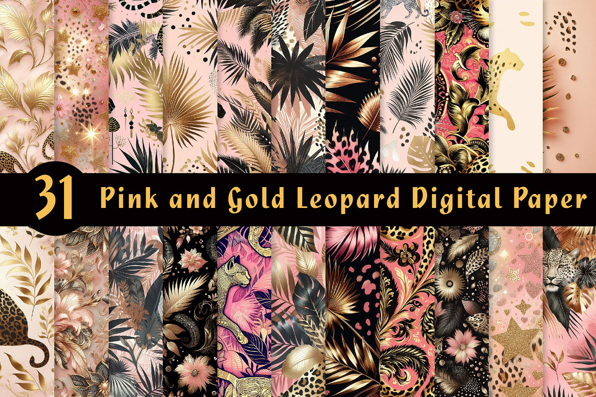 Pink and Gold Leopard Digital Paper, an Illustration by CreationArt (Photo 1 of 5)