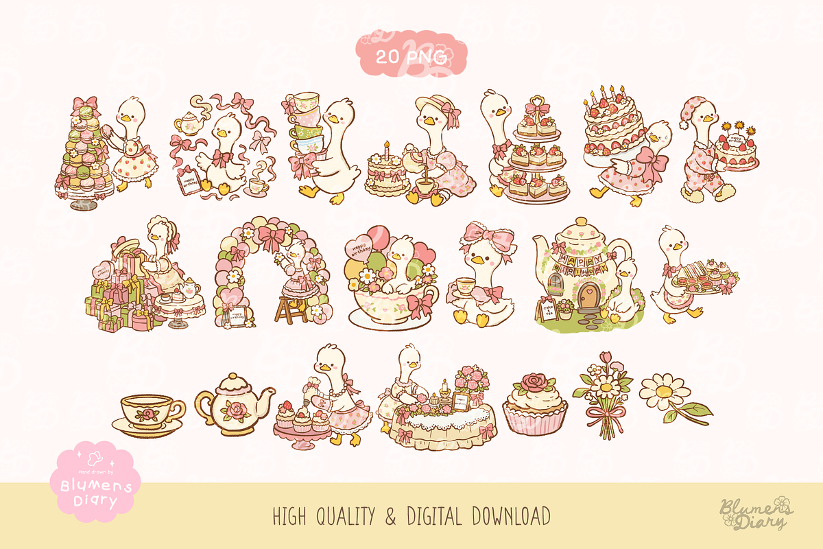Birthday Tea Party Goose Clipart, an Animal Illustration by Blumensdiary (Photo 2 of 6)