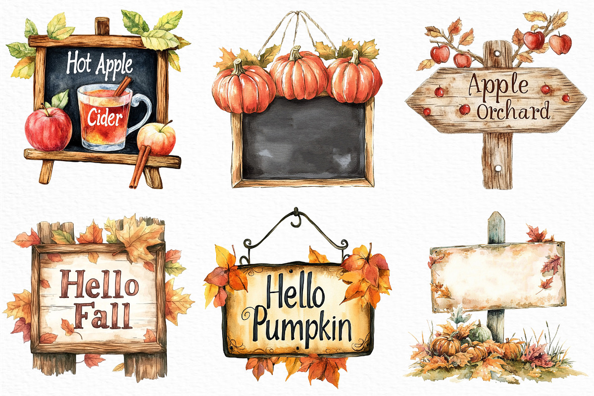 Watercolor Autumn Signs Clipart, an Illustration by Craft Nest (Photo 4 of 6)