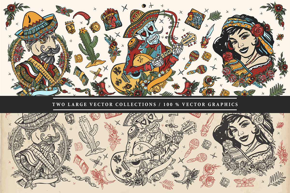 Mexico old school tattoo, a Background Graphic by intueri (Photo 2 of 7)
