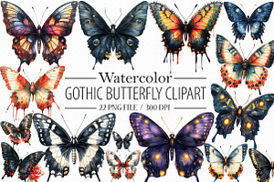 Gothic Butterfly Clipart PNG Graphic, an Illustration by Libby Wishes