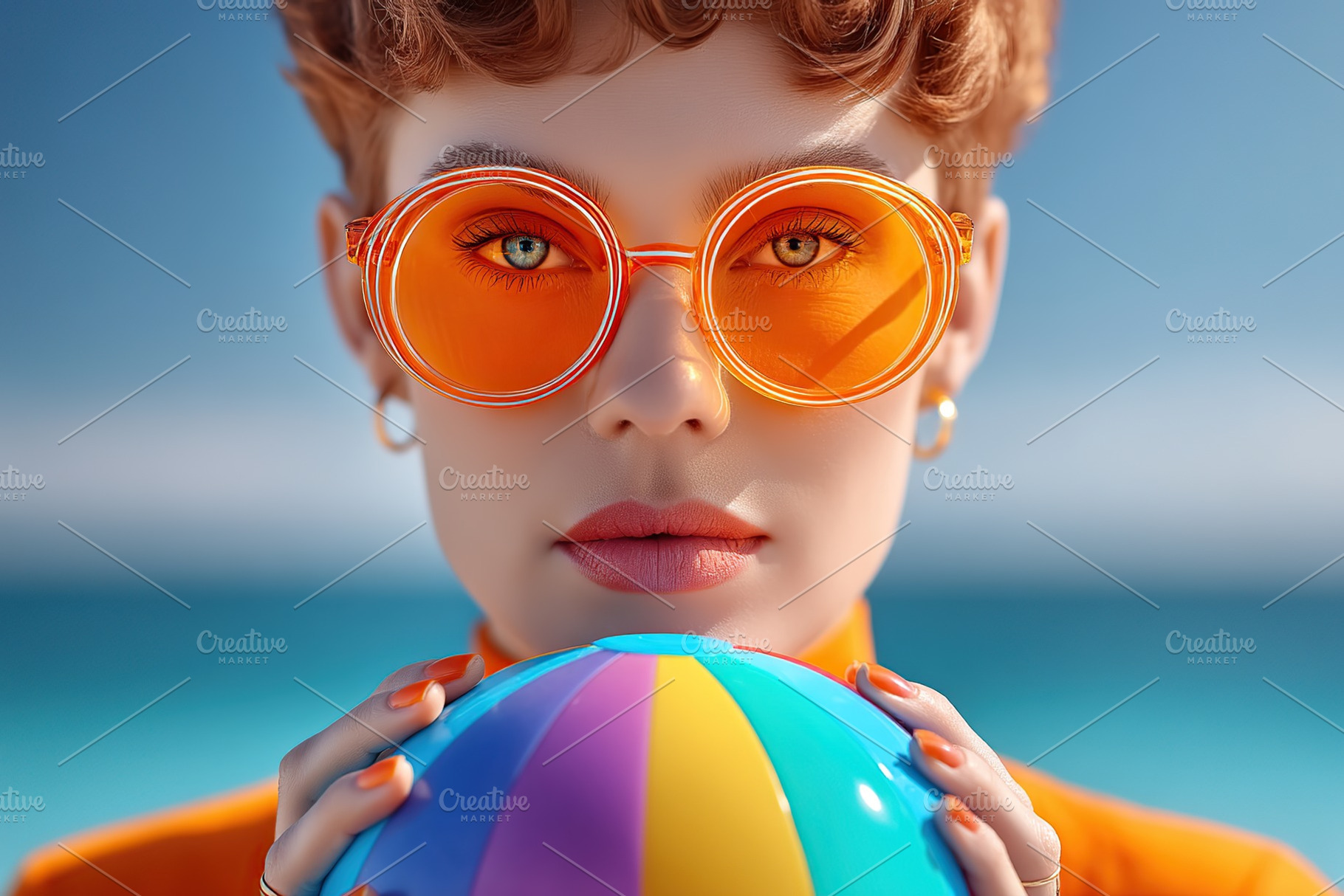 Woman enjoying summer sun at the beach with a colorful ball while wearing fashi, a Person Photo by AlyaAnd