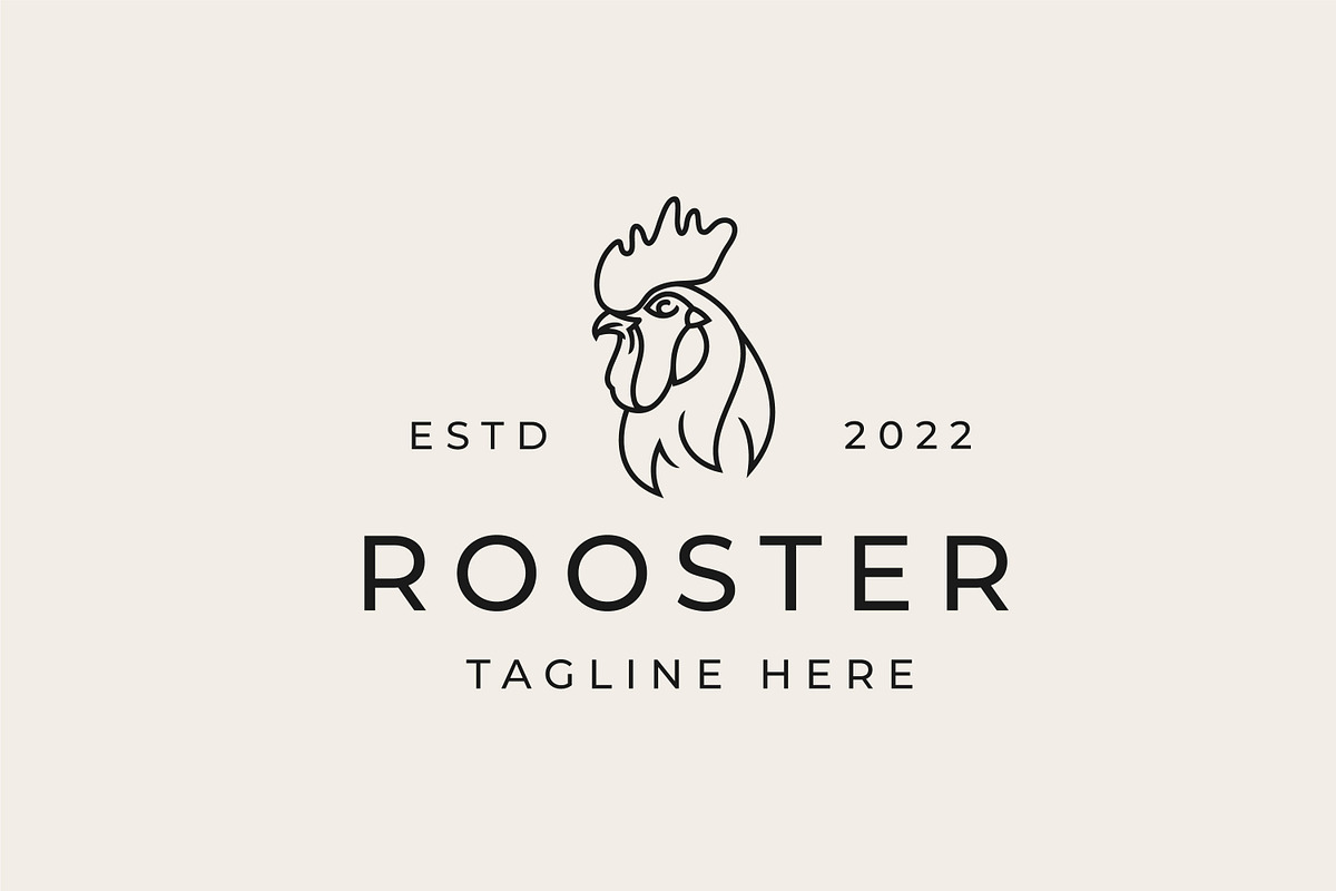 Vintage Line Art Rooster Head Logo, a Branding & Logo Template by Weasley99Store