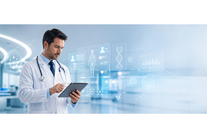 Doctor using a digital tablet with, a Health & Medical Photo by ZinetroN
