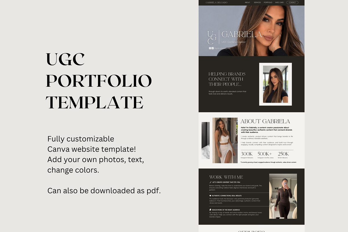 Luxury UGC Portfolio Template Canva, a Landing Page Template by Business Chic (Photo 2 of 5)