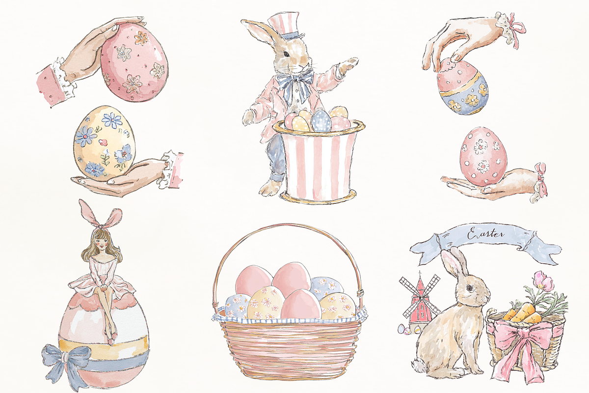 Whimsy Watercolor Soft Spring Easter, a Decorative Illustration by GiraffeCreative (Photo 6 of 21)