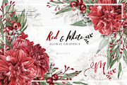Red Burgundy & White Floral Clipart, an Illustration by May • SHO (Thumbnail 1 of 13)