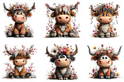 Whimsical Highland Cow Floral Clipar, an Illustration by CraftArtStudio (Thumbnail 2 of 6)
