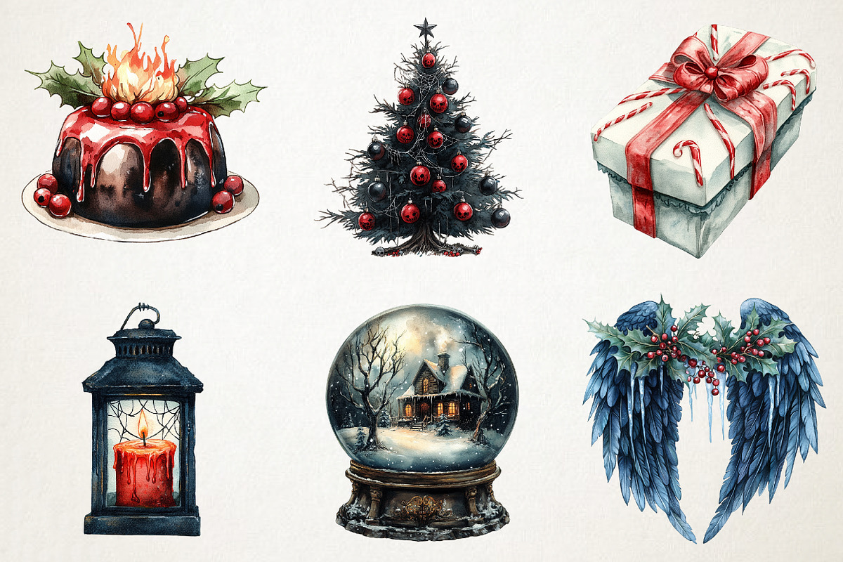 Gothic Christmas Watercolor Clipart, an Illustration by RobertsArt (Photo 5 of 7)