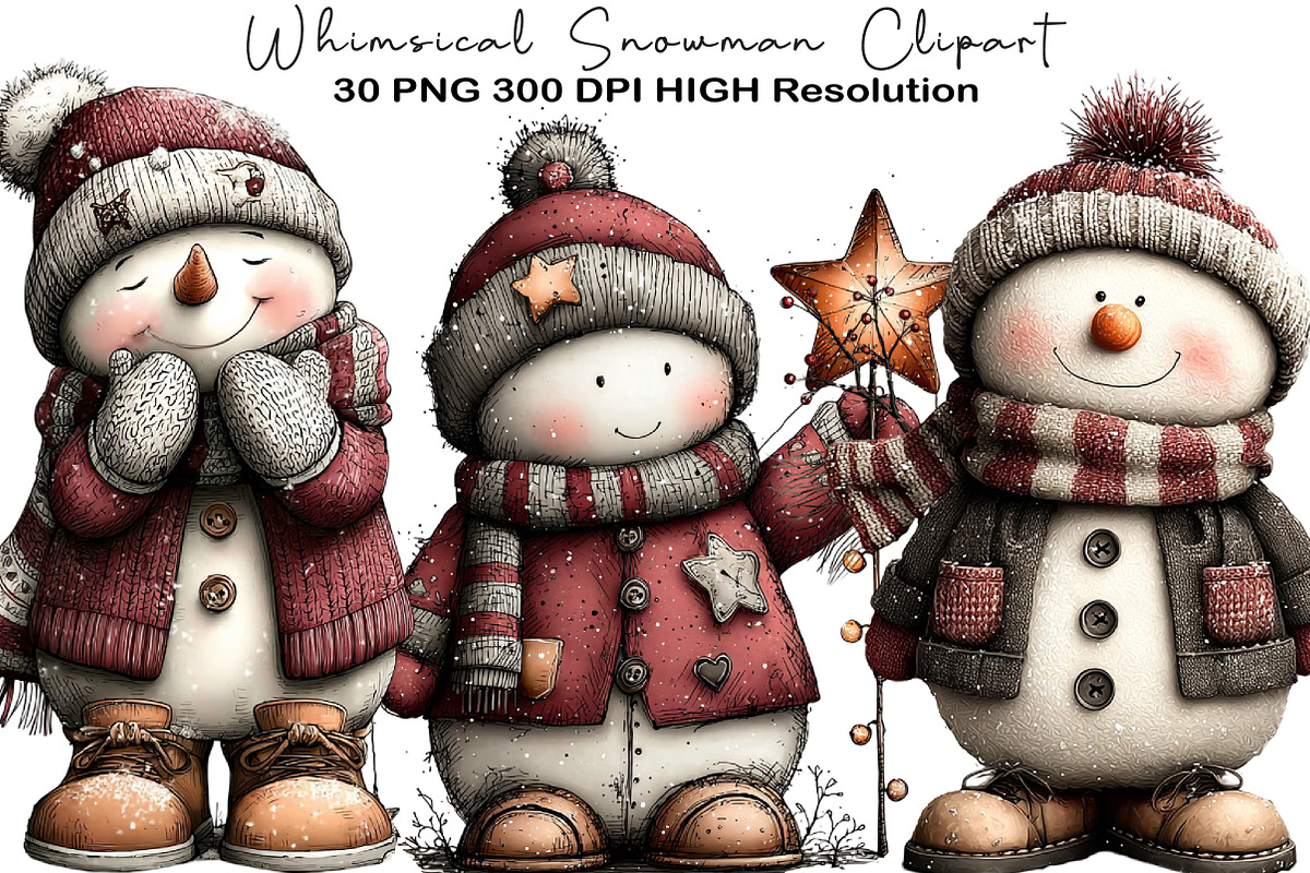 Whimsical Snowman Clipart, an Illustration by Black Bird Studio (Photo 1 of 6)