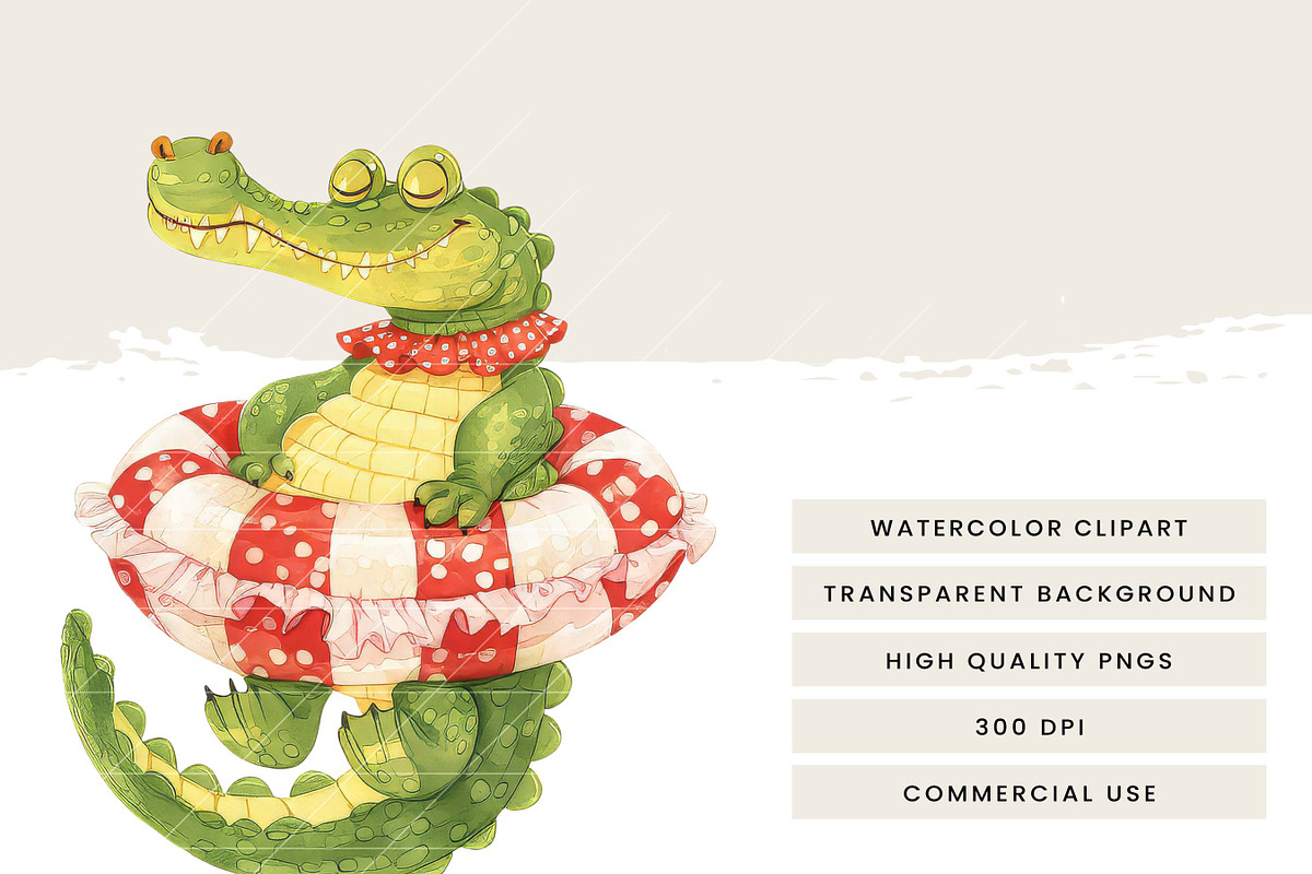 Cute Watercolor Crocodile Clipart, an Animal Illustration by Design Scotch (Photo 7 of 7)