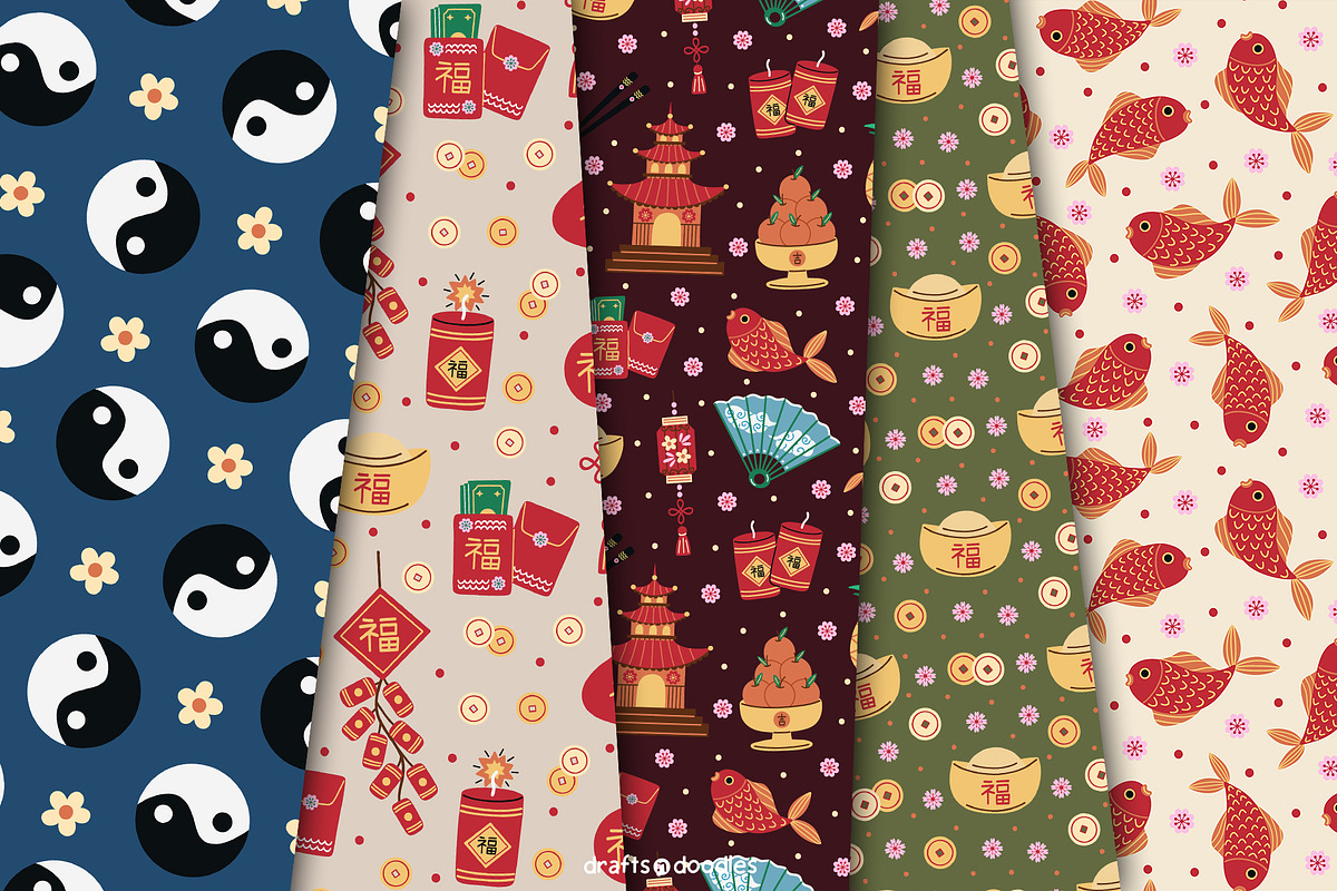 Lunar New Year Clipart and Patterns, a Seasonal Illustration by Drafts n Doodles (Photo 6 of 12)