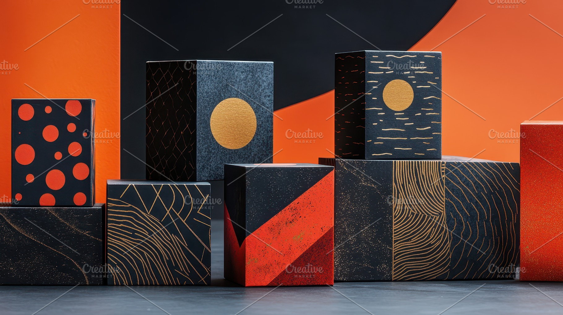 Geometric Boxes: A display of boxes, a Background Photo by Pixeness Studio