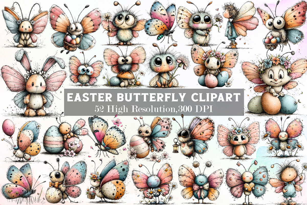 Whimsical Easter Butterfly Clipart, an Illustration by Sublimation Artist (Photo 1 of 7)