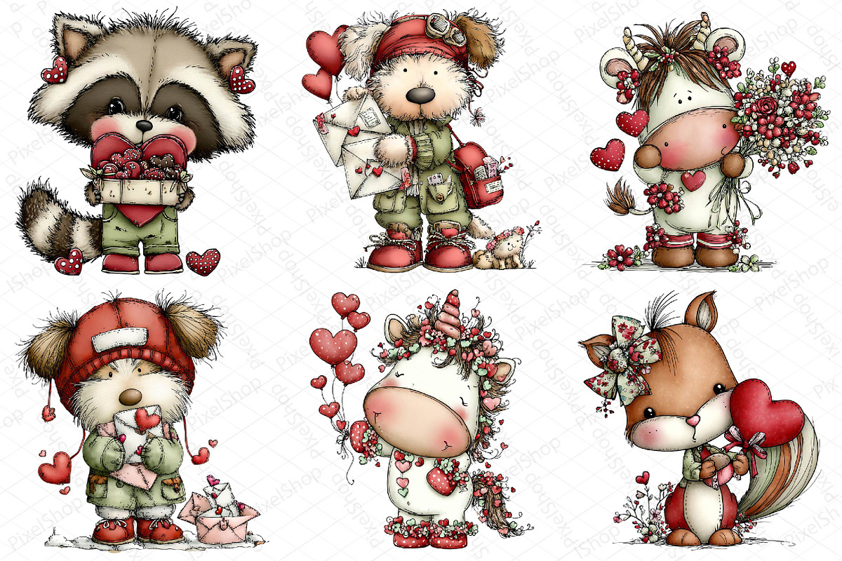 Whimsical Animals Valentine Day Clip, an Illustration by DreamPrint404 (Photo 7 of 7)